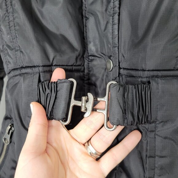 Folia Black Belted Classic Puffer Jacket Lined Hooded Winter Pockets Coat Office - Picture 11 of 16